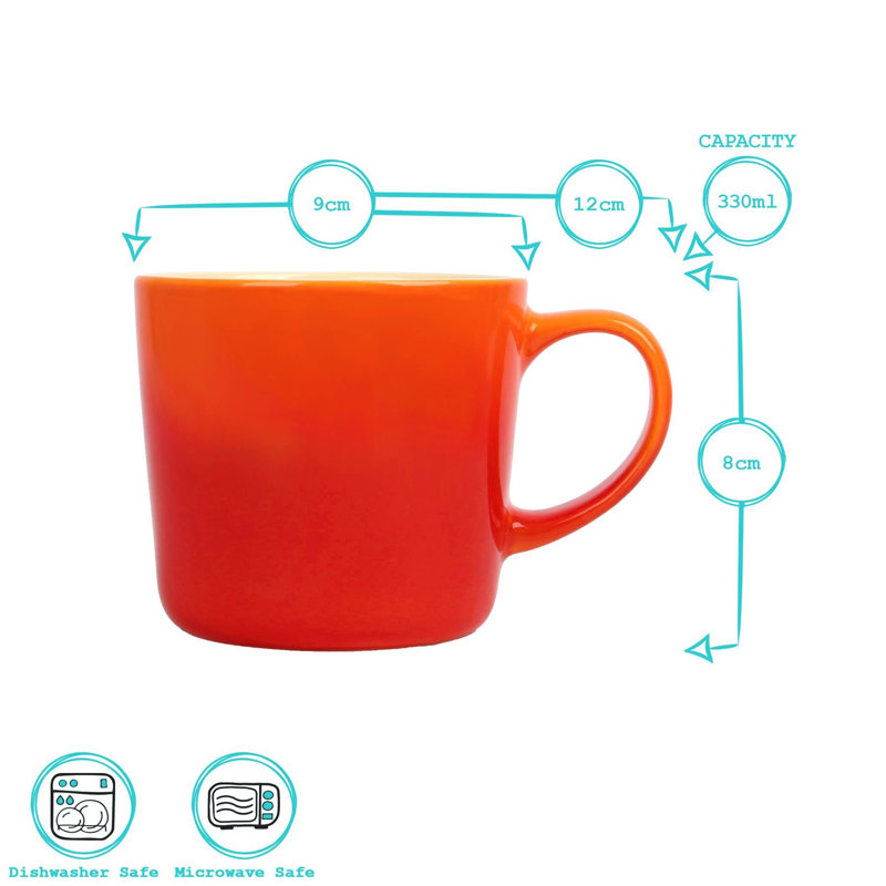 Argon Tableware - Ombre Coffee Mug - Glazed New Bone China Drinking Cup, 2, Orange