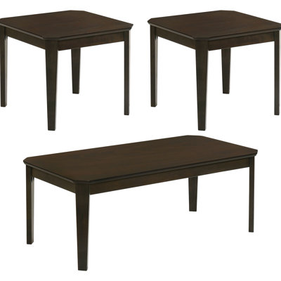 3 Coffee And Side Table In Dark Brown Color, Rectangular Design, Slim Straight Legs, Solid Wood + Build, Hairpin Base, Suitable For Main Living Areas,