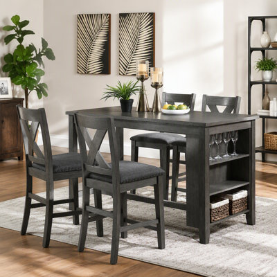Washpc Counter Height High Dining Table W Storage Shelves X High Chairs Wooden Kitchen Breakfast Table Dining Room Furniture