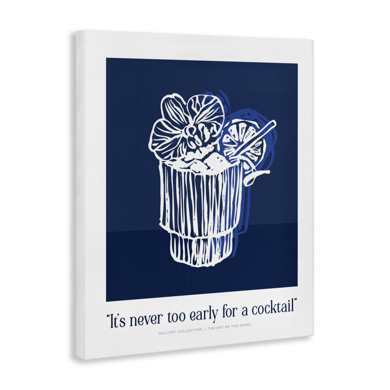 Toile «Never Too Early Drink», design par lettré et doublé, H 30 po x l 24 po