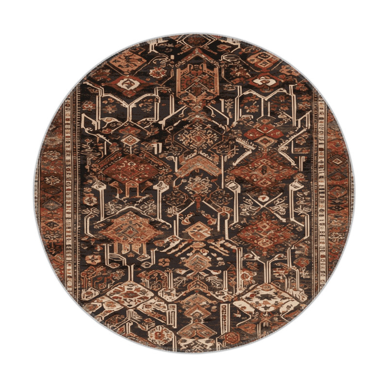 Tapis turc intérieur et extérieur noir, Rond 5 pi