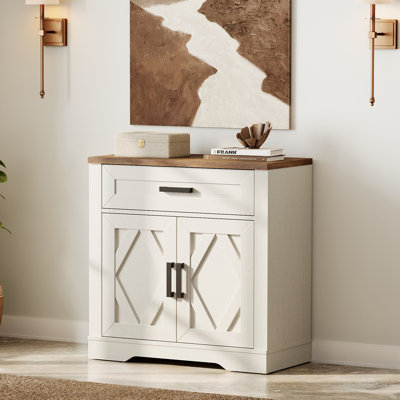 Meuble télé de campagne de l 31,5 po Emerico pour téléviseur de 36 po, meuble audio-vidéo avec armoire de rangement avec porte de grange et tiroir pour le salon