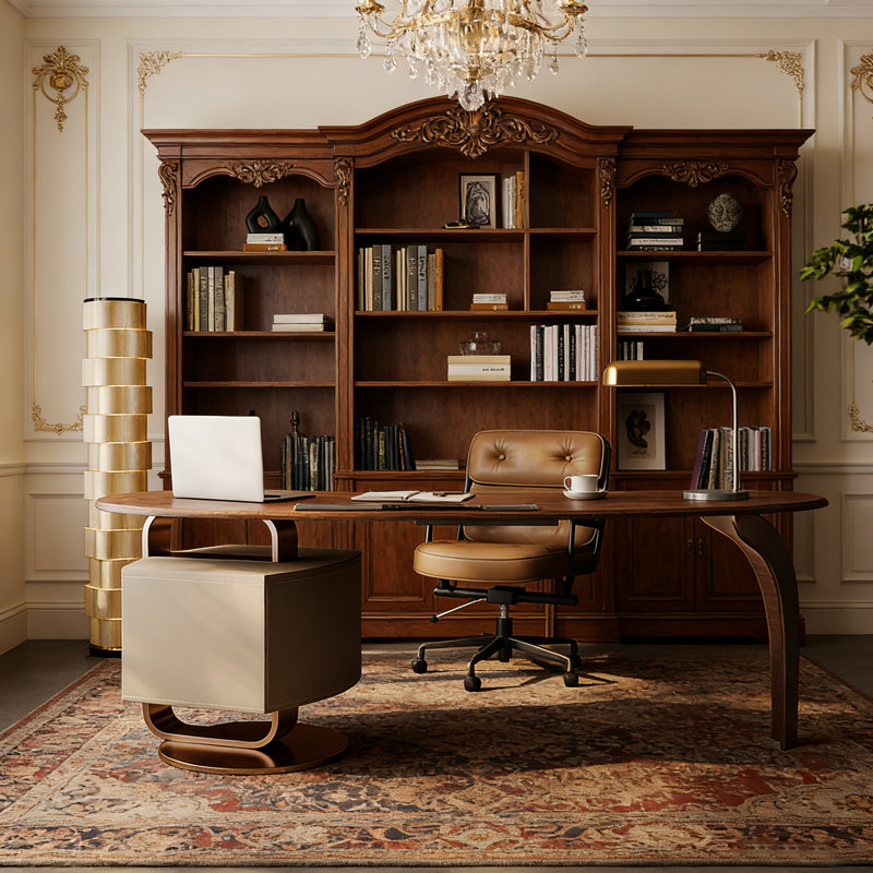 Bureau ovale moderne en placage de noyer de luxe moderne, H 29,53 po x l 55,12 po x P 30,31 po