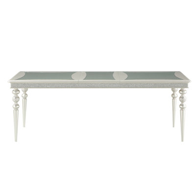 Platinum Dining Table With Extension Option. 20" Leaf For More Seating Area. Made From Strong And Materials: Poplar Wood, , Composite. Displays Lovely Mirrored Rhinestone. Silver, 88" X 40" 30