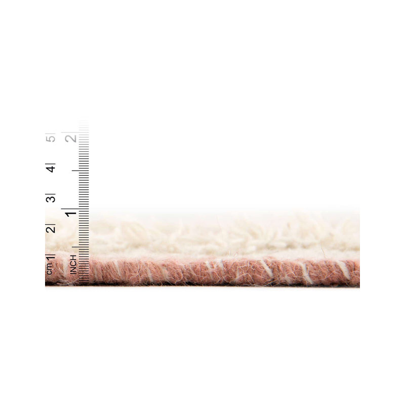Tapis géométrique en laine tissé à plat à la main Eylin - rose et blanc, Tapis de couloir 2 pi 7 po x 10 pi