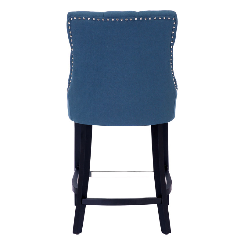 Linen Fabric Tufted Upholstered Counter Stool, Counter Stool (24” Seat Height), Teal Linen/Black Frame