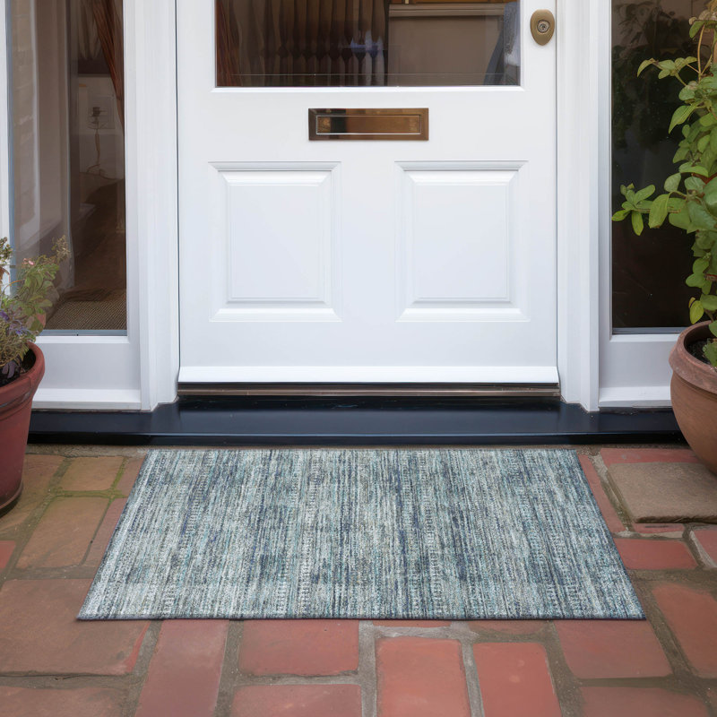 Machine Washable Indoor/Outdoor Xhevrie Teal Rug, Rectangle 1'8" x 2'6"