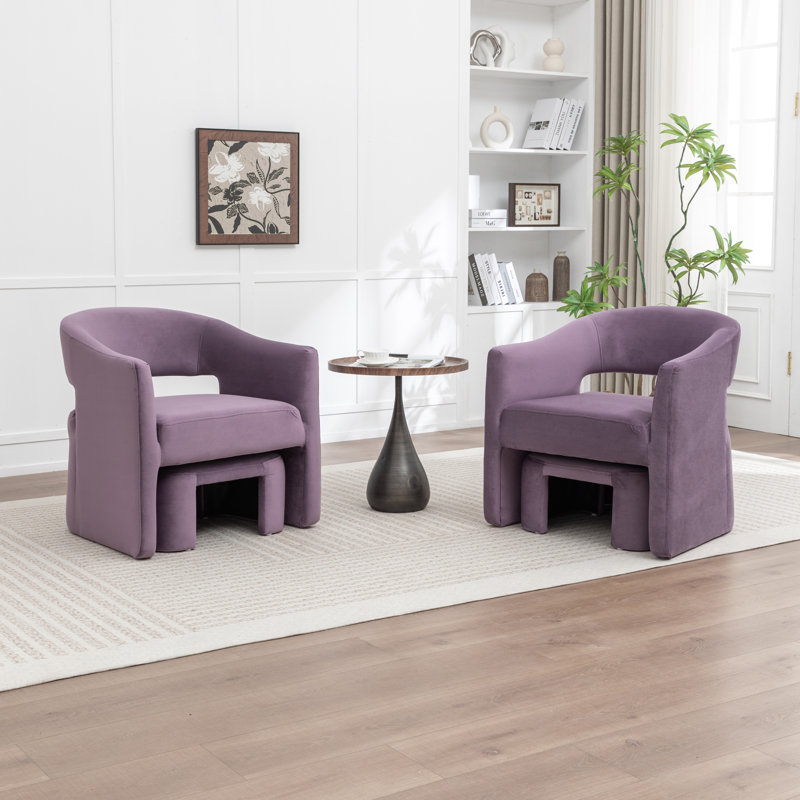 Fauteuil demi-tonneau rembourré avec repose-pieds, Mauve