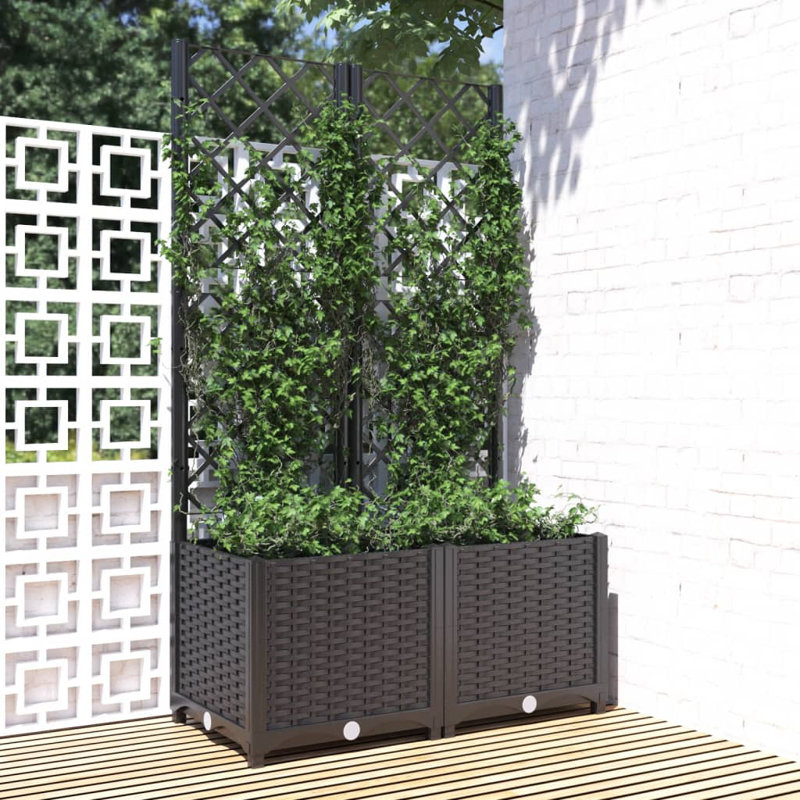 Latitude Run® Garden Planter With Trellis PP, Black, 53.5" H x 31.5" W x 15.7" D, Without Wheels