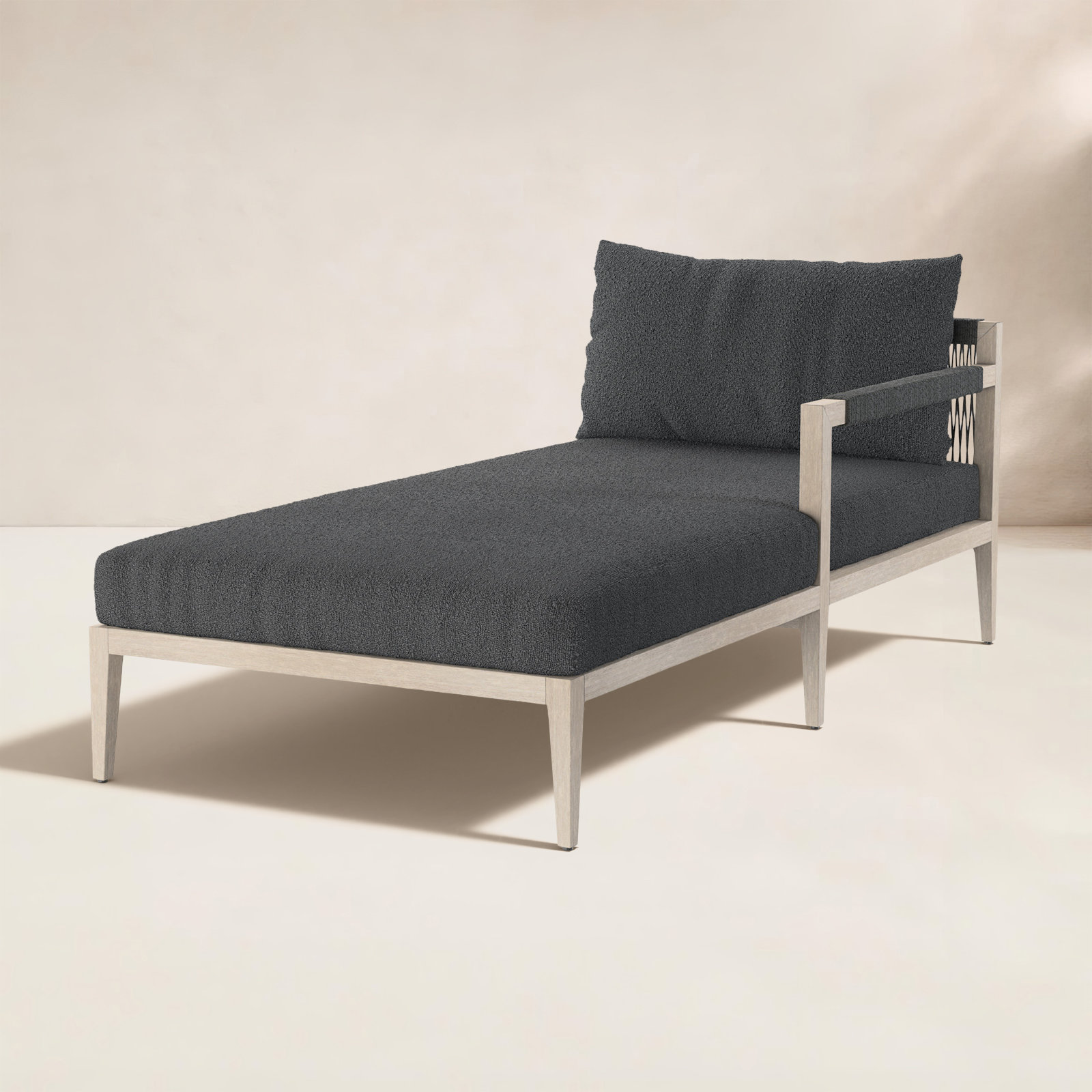 Nida 33'' Outdoor Aluminum Chaise Lounge, Fiqa Slate Boucle, Weathered Gray/Dark Gray