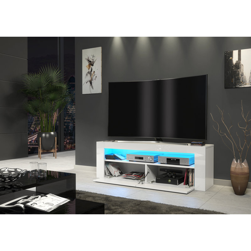 Clifton03 White TV Stand for TVs up to 55in with Blue LED Lights