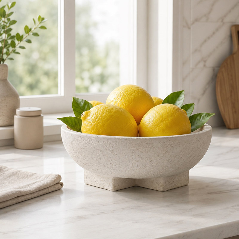 9.9" Beige Resin Pedestal Decorative Bowl