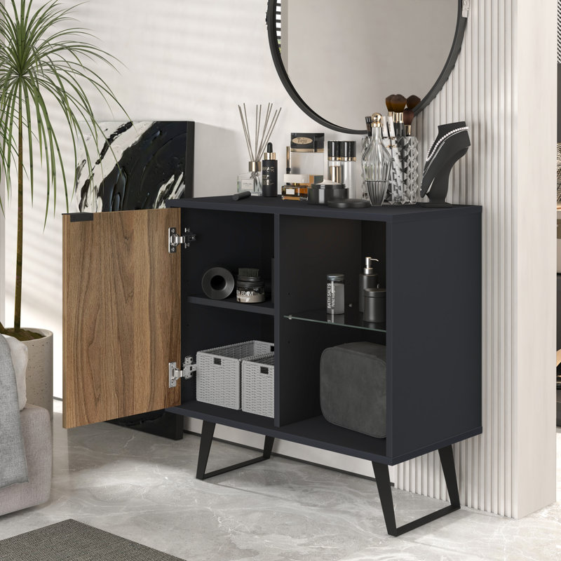 Armoire de rangement à 1 porte H 31,5 po Klaziena, Noyer / anthracite