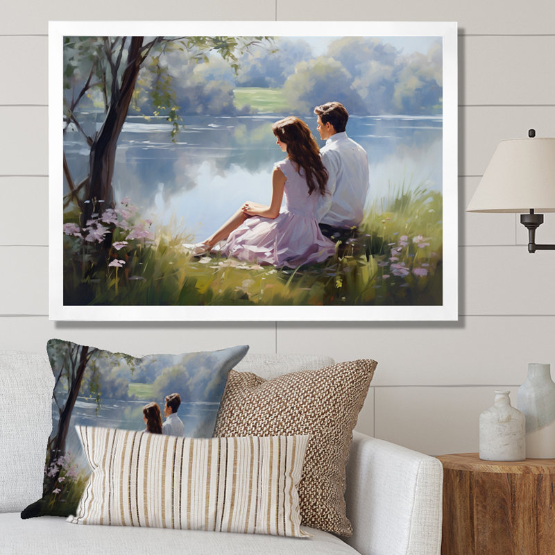 Romantic Couple Landscape Serenity I - Romantic Landscape Canvas Art Print, H 24 po x l 32 po x P 1 po, Cadre simple blanc