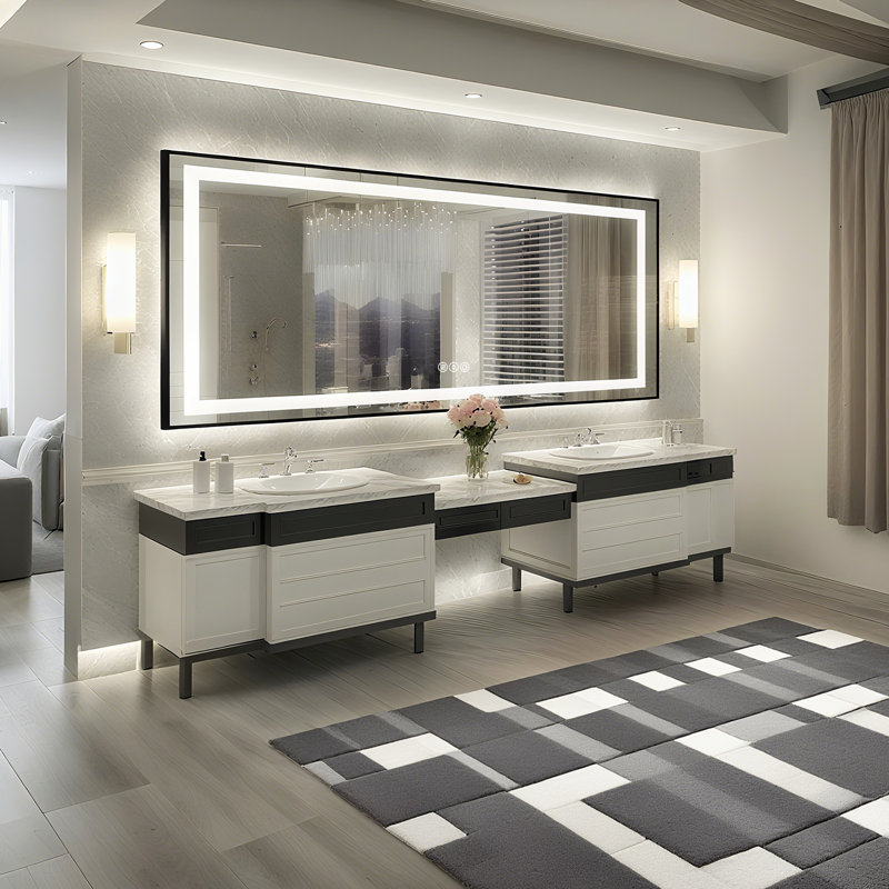 Adorna UL Certified Dimmable LED Bathroom Mirror with 3-Color Lighting, Anti-Fog & Sleek Black Frame, 88" x 38"