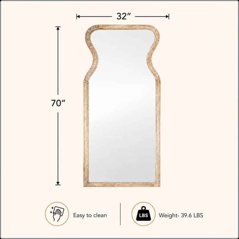 Miroir mural pleine longueur inspiré d'un vase avec cadre en bois de manguier