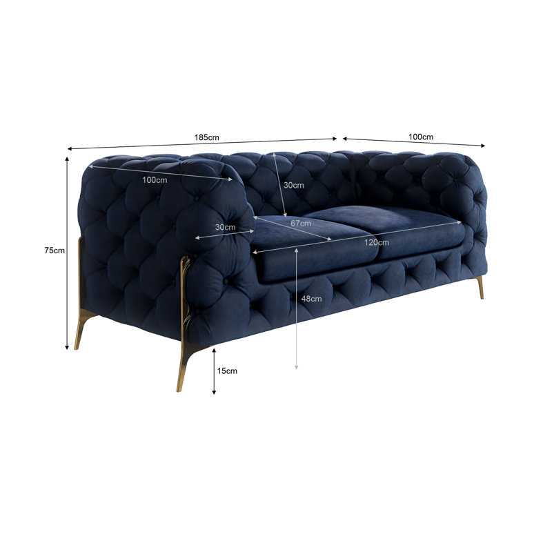 Chesterfield Sofa Atoka with Gold Metal Legs, Navy Blue, 2