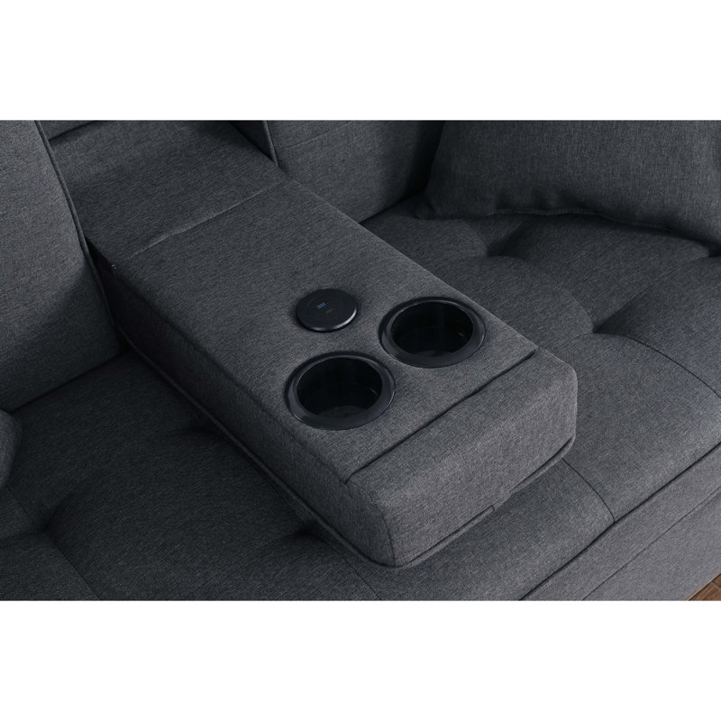 Oli Convertible Sleeper Loveseat, USB Ports, 4 Throw Pillows, Gray Linen, Dark Gray Linen Blend