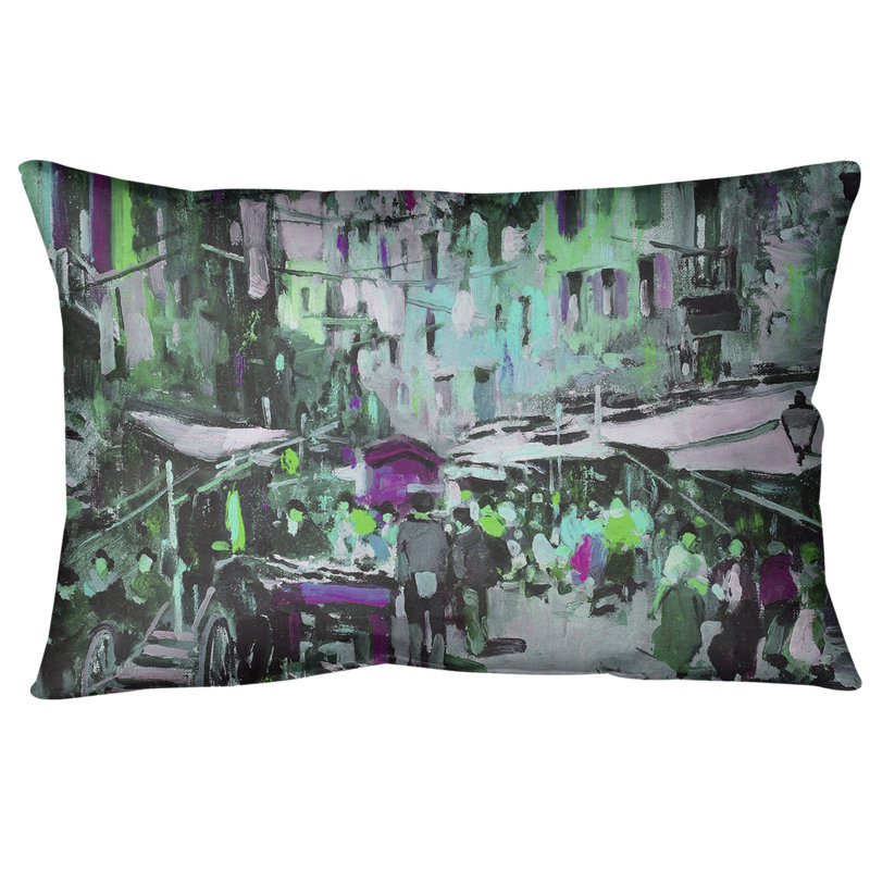 Coussin Market in Naples, Vert, Faux lin