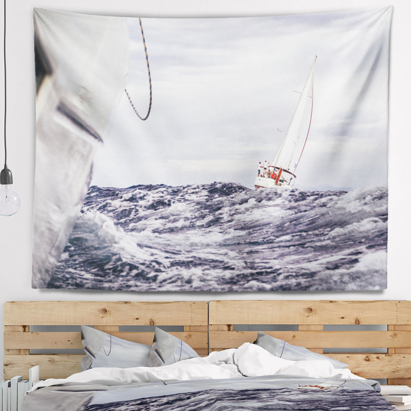 Paysage marin tempête en navigation tapisserie, H 32 po x l 39 po