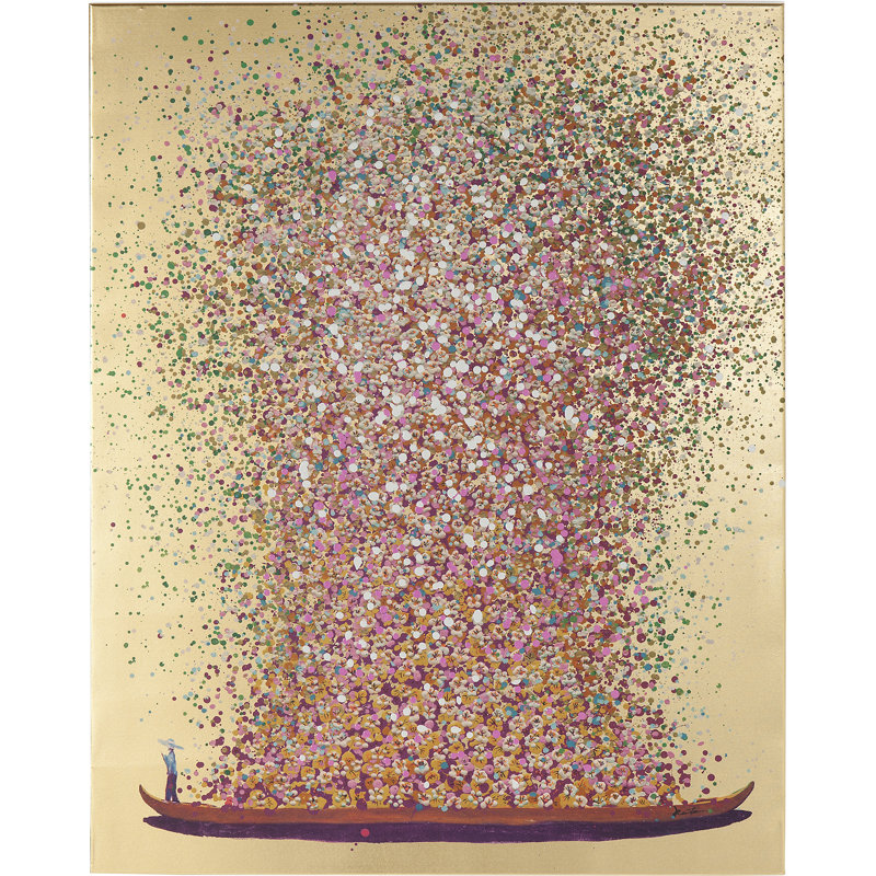 Canvas Picture Flower Boat, 160cm H x 120cm W x 3.5cm D, Gold/Pink