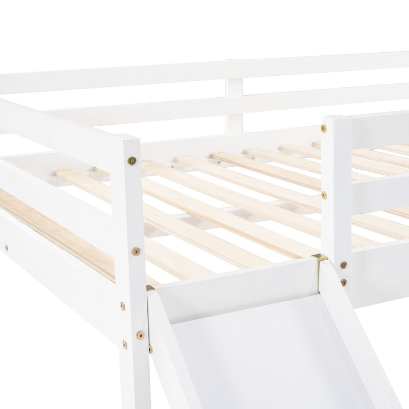 Lit mezzanine avec glissade solidement fabriquée en blanc - Bois massif conçu pour durer