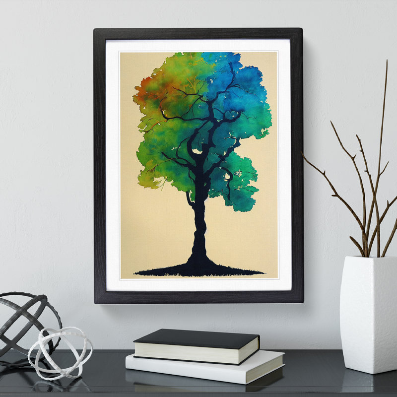 Water Paint Tree No.5 - Single Picture Frame Painting, Black, 64cm H x 46cm W x 2cm D