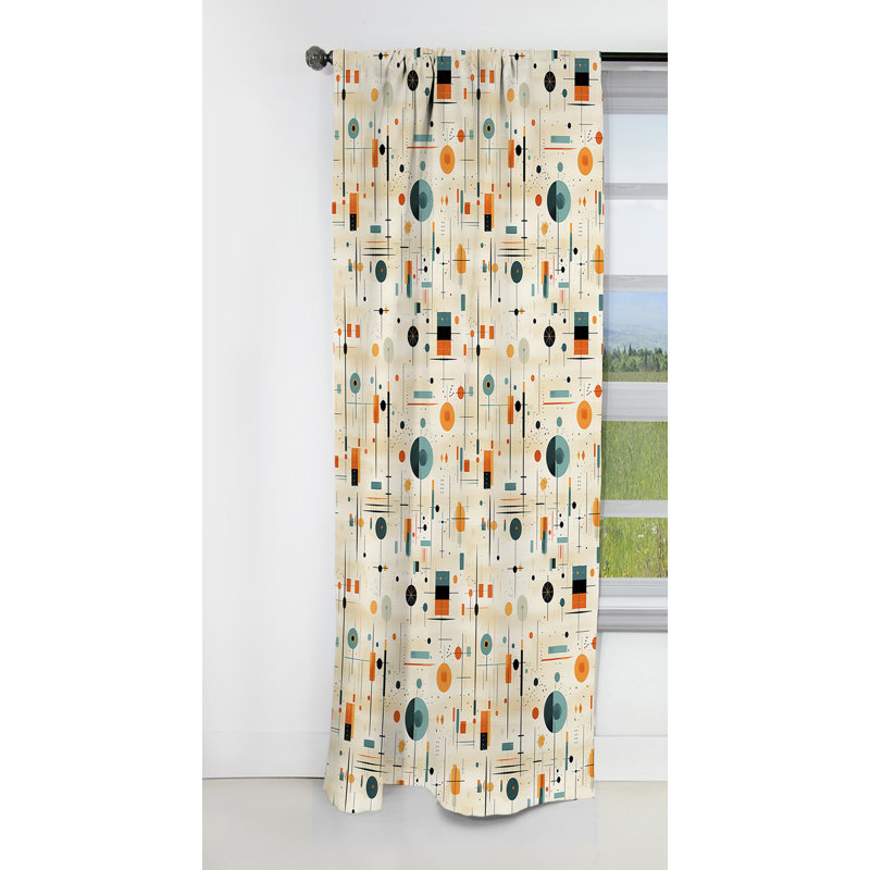 Motif géométrique Mid-Century sarcelle et orange - Rideau occultant géométrique abstrait - 1 panneau, L 52 po x L 84 po