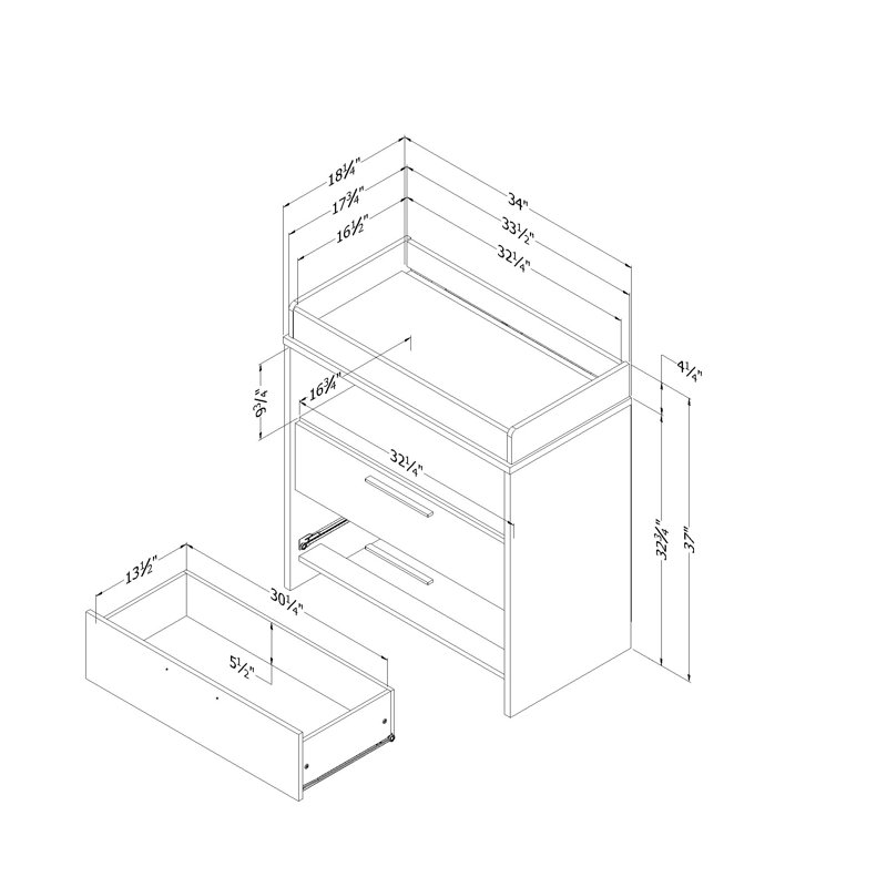 White Wooden Nursery Changing Table with Drawers
