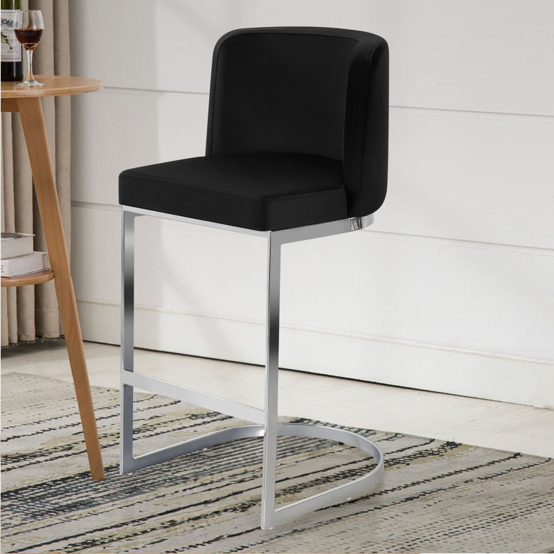Tabouret de comptoir rembourré 26 po Bittencourt, Velours - noir, 3