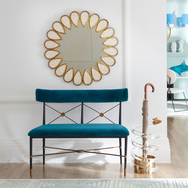 Teal Velvet Two-Seater Dining Bench with Metal Legs