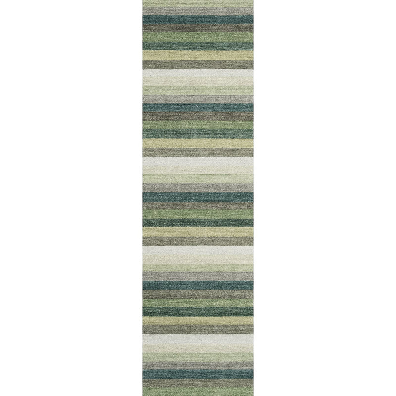Jazzy Handmade Wool Green/Yellow Rug, Runner 2'3" x 8'