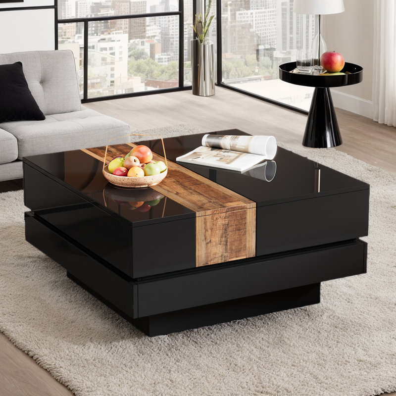 Table basse carrée avec plateau coulissant, Noir