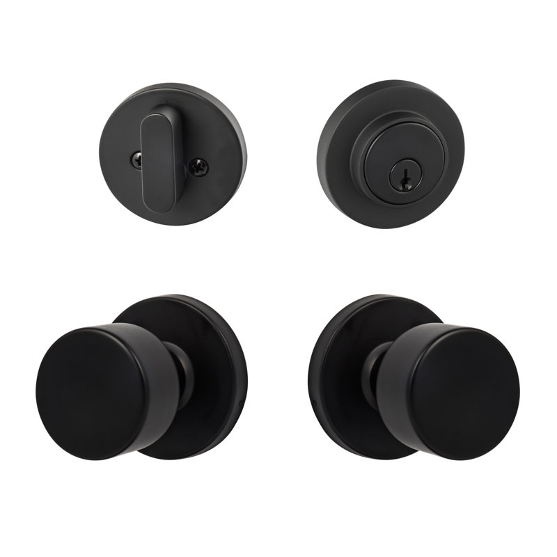 Bergen Round Passage Knobset with Modern Deadbolt, Flat Black