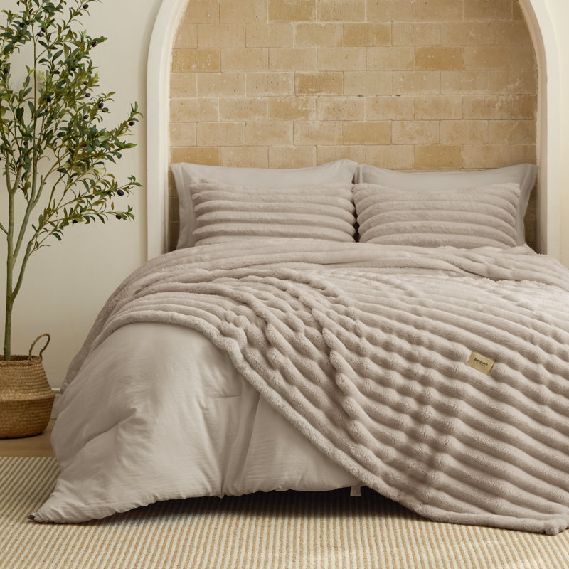 Bedsure Cal King 2-in-1 Comforter Set with Detachable Fluffy Blanket – Beige SnapTech Design Bed-in-a-bag, All-Season Bedding Set(Set of 6)