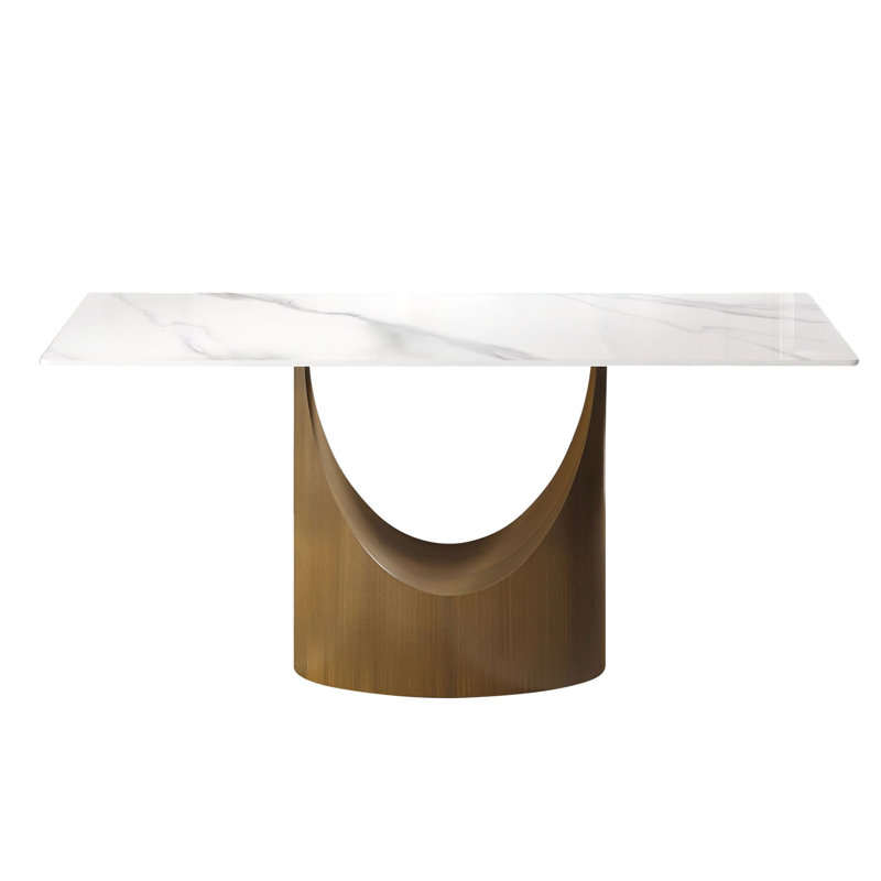 63 po. Pierre artificielle moderne 63 po. Panneau blanc avec pieds en fer et bronze. Peut accueillir 6 à 8 personnes., Blanc