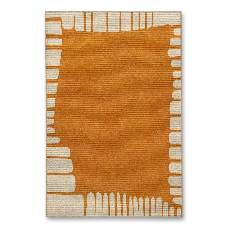 MOSSO Beige Abstract Washable Woven Backing Area Rug, 2'4" x 3'11"