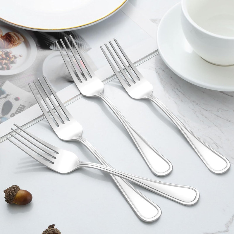  Ensemble de fourchettes de table de 7,9 pouces - 24 pièces, argenterie en acier inoxydable de qualité alimentaire, va au lave-vaisselle, fourchettes en métal, fourchettes à salade, fourchettes de table polies miroir, fourchettes polyvalentes en argent