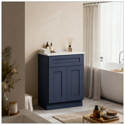 Armoire 24 po bleu marine avec porte à fermeture en douceur, tiroir, unité de rangement en bois massif avec tablette réglable pour la cuisine, la salle de bain, la buanderie et le garage (l 24 po x P 24 po x H 34,5 po)