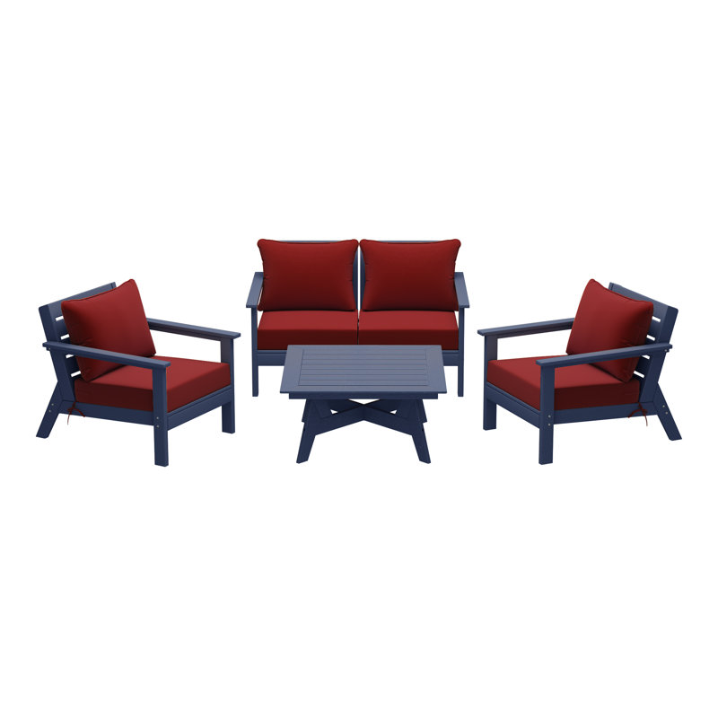 5-Piece Deep Seating Set, Red, Navy Blue