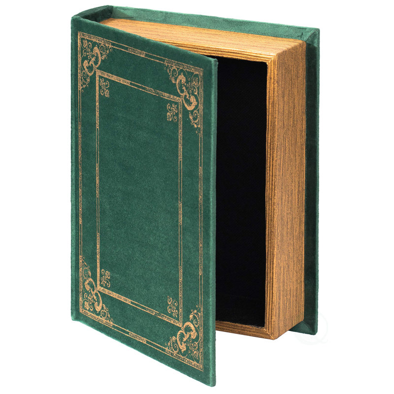 Vintage Green Velvet Book-Inspired Trinket Storage Box