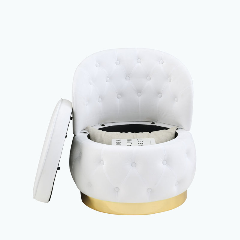 Fauteuil demi-tonneau pivotant avec rangement, Velours blanc