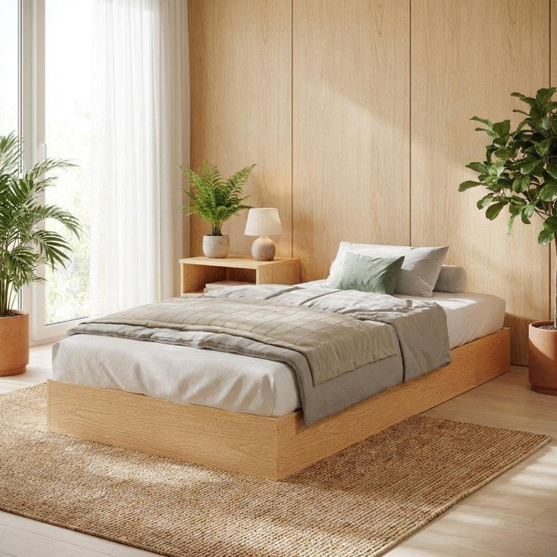 Lit plateforme Wood, Lit simple, Jaune