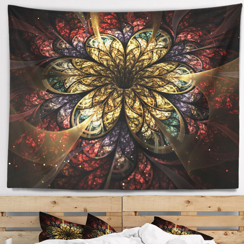 Tapisserie d'art numérique Fractal Flower Yellow Red, H 50 po x l 60 po