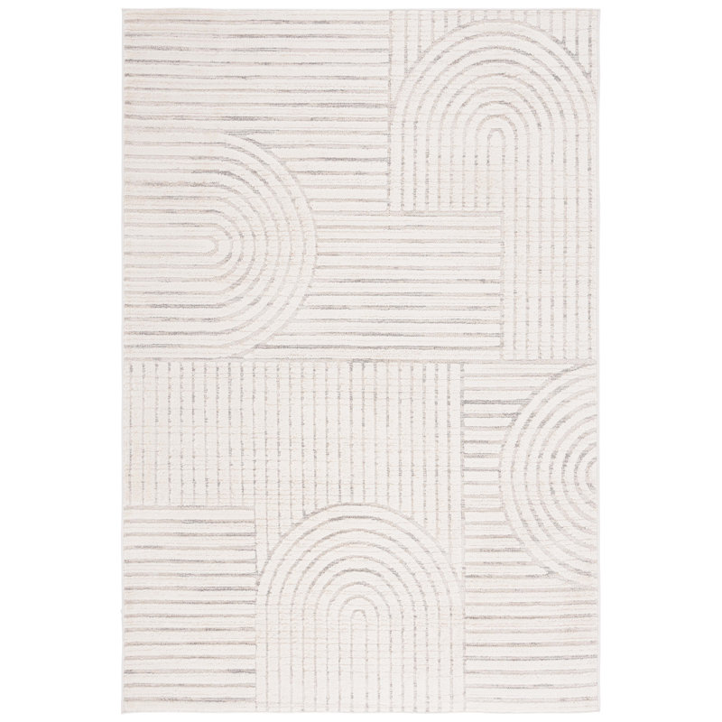 Elmhurst Ivory and Gray Geometric Hand-knotted Wool Area Rug, 5'3" x 7'6"