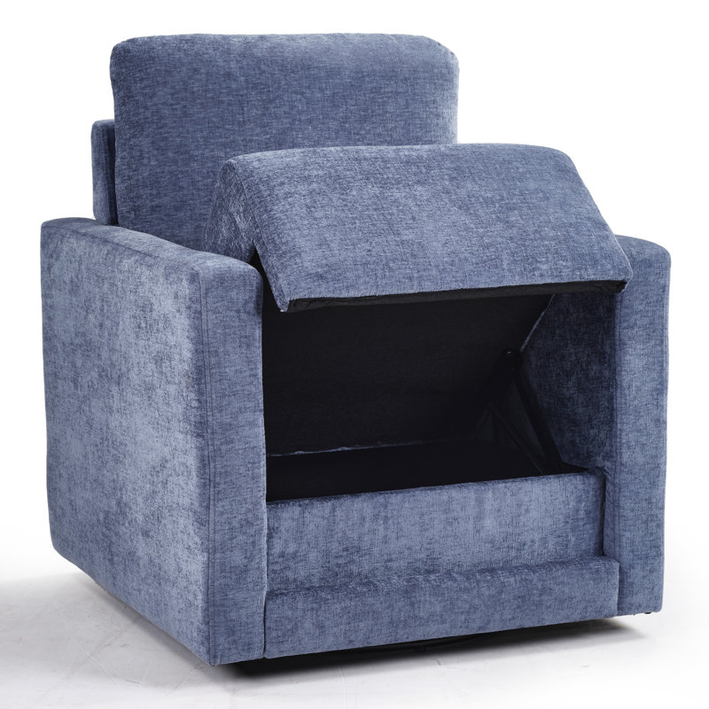 29.55" Wide Modern Chenille Swivel Accent Chair With Storage Seat, Blue