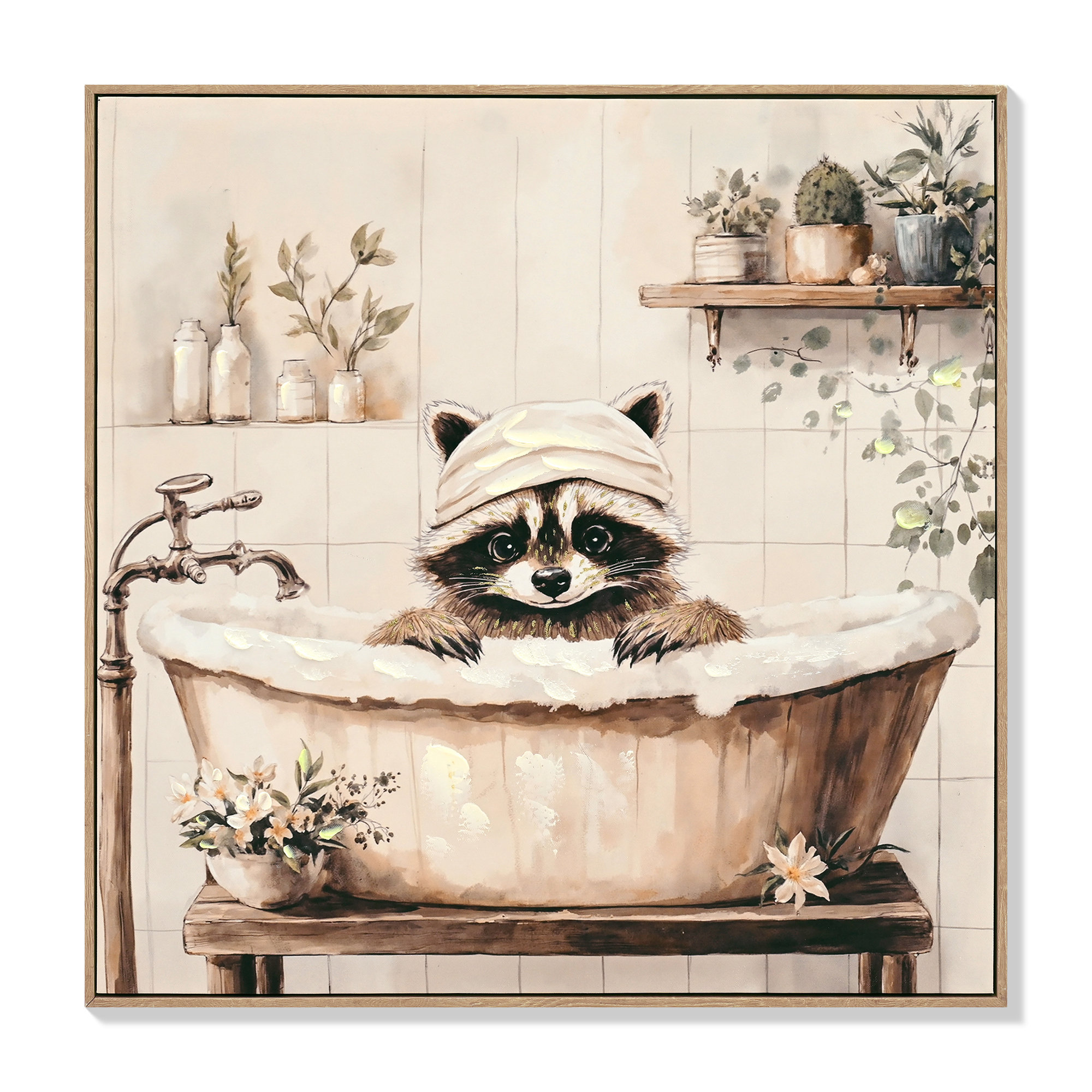 August Grove® Raccoon Bathroom Canvas Wall Art Raccoon in Bathtub ...