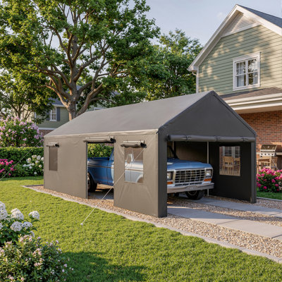 13 ft. W x 25 ft. D Heavy-Duty Carport Canopy, Portable Garage with Roll-Up Door, Windows and Reinforced Base
