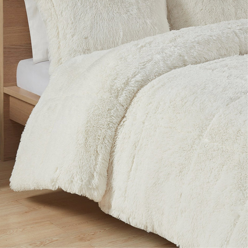 Édredon simple / simple TG avec fourrure longue à poils longs. Revers chaud. Rembourrage. Comprend 2 taies décoratives. Chambre à coucher confort inversé pour le luxe. Remplir. 1 lavable à la machine. Option élégante