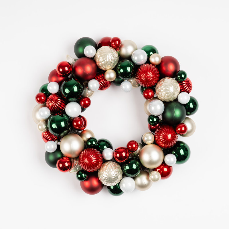 41cm Bauble Wreath, Green/Red